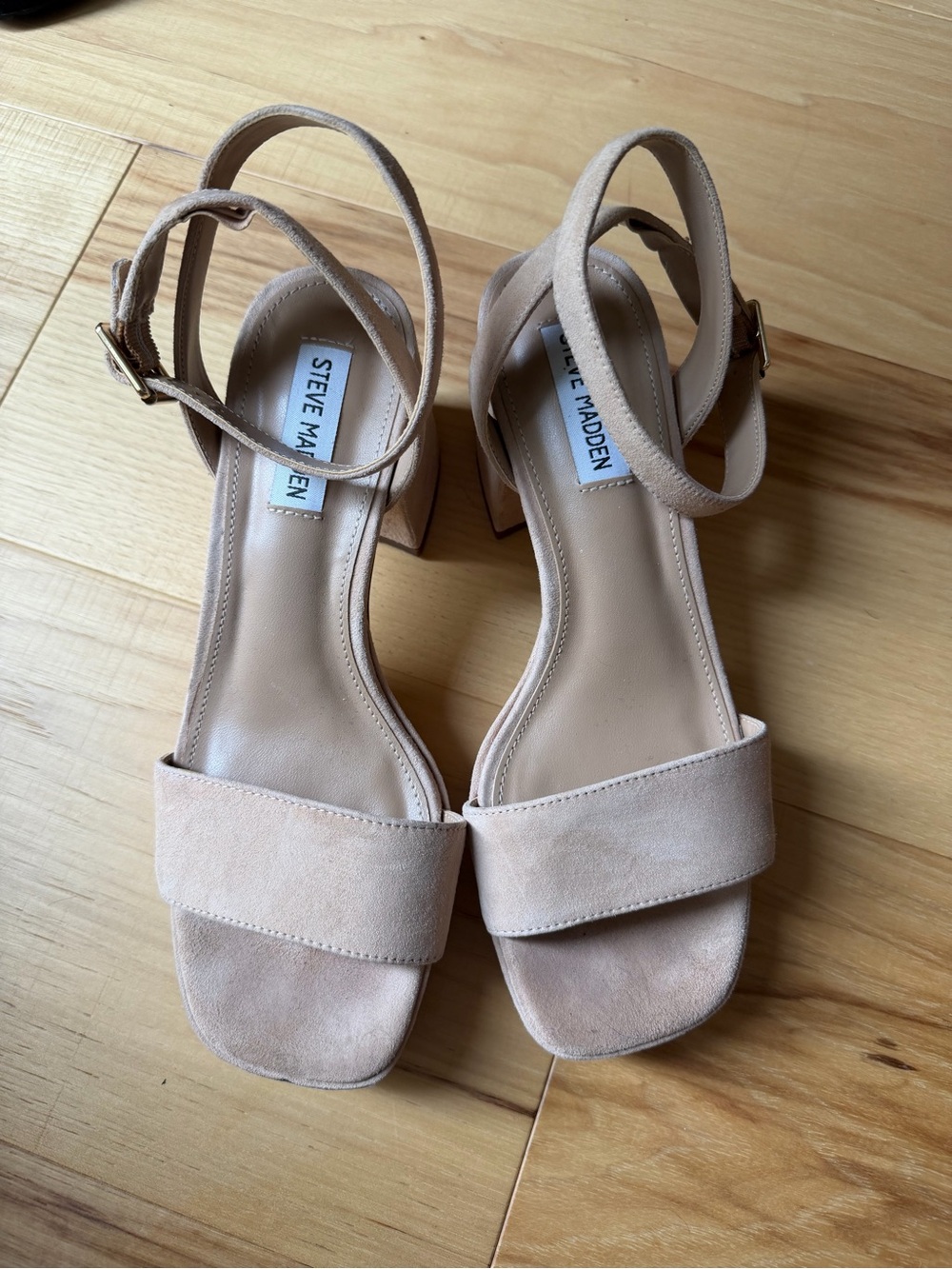 Steve Madden Mercerr Blush Suede Block Heel Sandals Size 8.5